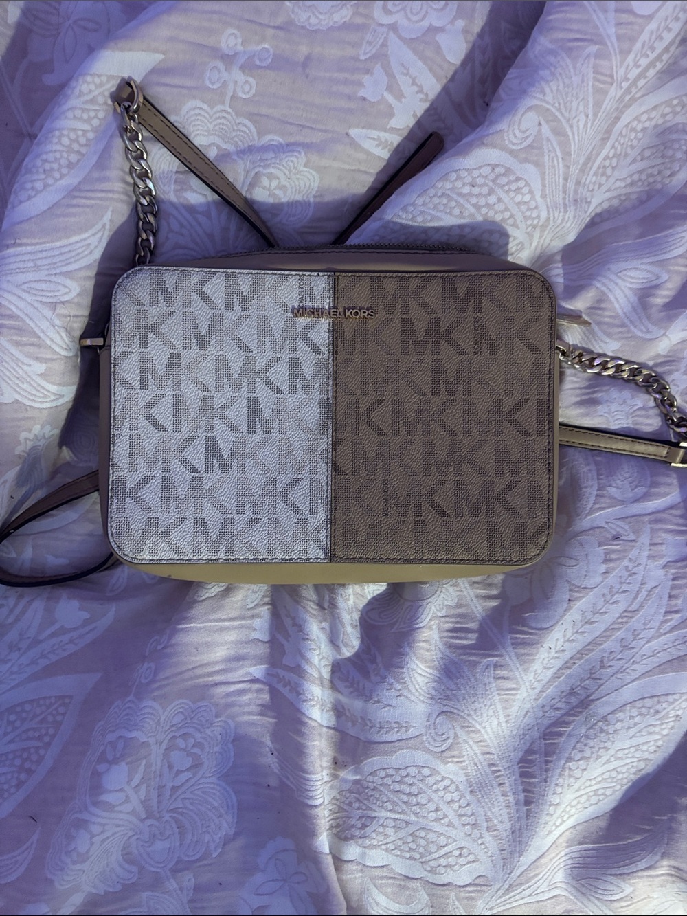 Michael Kors Two-Tone Taupe and Beige MK Crossbody